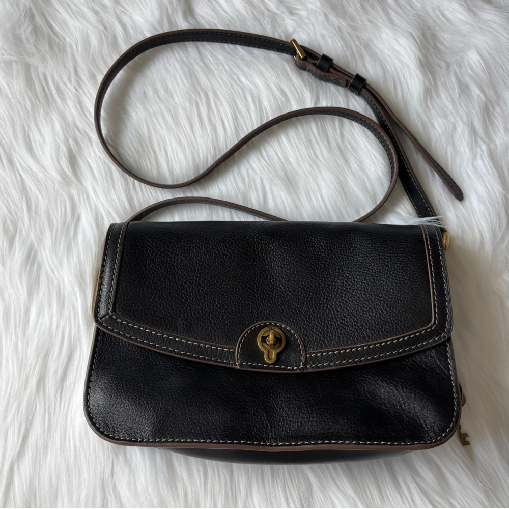 🖤🖤FOSSIL Ainsley Flap Crossbody Black Leather Women's Bag